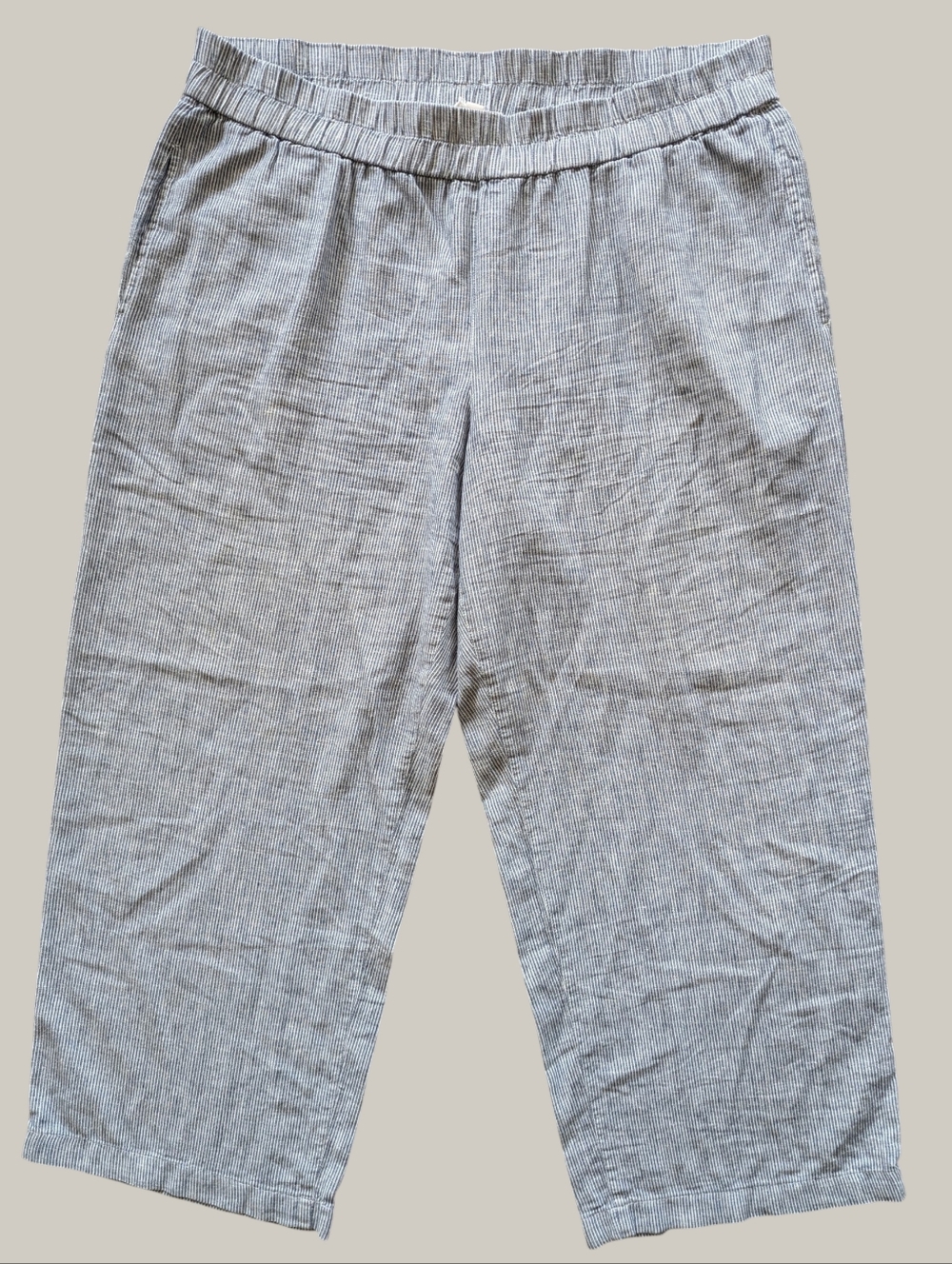 Eileen Fisher Blue and White Striped Cropped Pants - Picture 2 of 9
